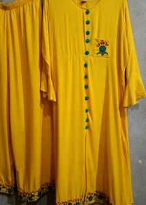 🔸 &#34;Embroidered Slit Gown Kurti with Palazzo Set&#34;
