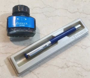 Parker Blue Fountain Ink Pen With Free Bottle