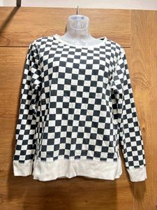 Black & White Checkerboard Full-Sleeve T-Shirt
