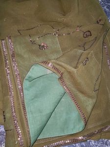 Olive Chumkis Worked Saree
