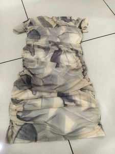 Abstract Print Ruched Mini Dress