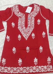 Red Embroidered Kurta