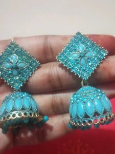 Teal Jhumka Earrings