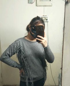 Gray Fringe Sweater