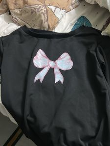 Cute Black Off-Shoulder Bow Top