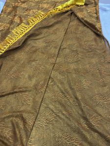 Elegant Brown &amp; Yellow Saree