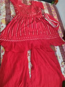 Dark Pink  Embroidered Sharara Set