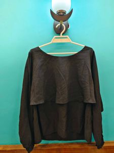 Elegant Black Flowy XL Top with Layered Design