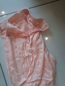 Peach Gorgette Suit With Dupatta And Pant Plazo