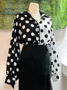 Polka Dot Two-Tone Blouse