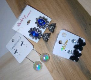 3 Stylish Earrings Combo - Jhumkas, Studs & Drops