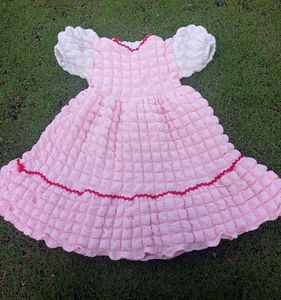 Pink Dress with Puff Sleeves
