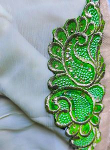 Green and Cream Patchwork Saree🌸💕