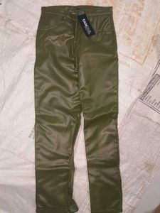 Trendy Olive Green Faux Leather Pants