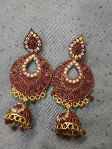 Maroon Jhumka Earrings