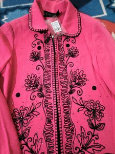 Pink Embellished Knit Jacket with jip sell size is