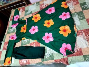 Green Floral Print Anarkali Dress