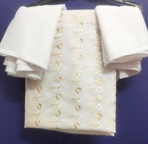 Opulent White Unstitched Suit with Golden Thread