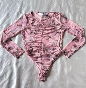 Pink Full Sleeves Mesh Bodysuit