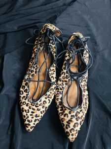 Zara Cheetah Print Tie Up Flats