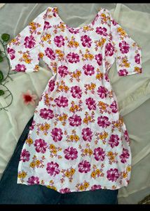 Floral Print White Kurti