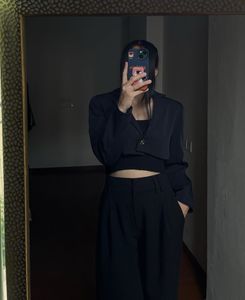 Navy Blue Petite Cropped Blazer