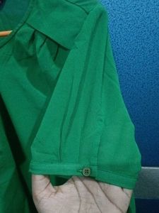 Green Ruffle Front Button-Down Top