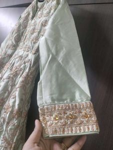 Designer Partywear Pista Green Gown