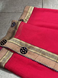 Pink Saree with Embellished Border