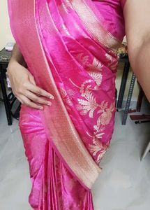 Pink &amp; Gold Banarasi Silk Saree