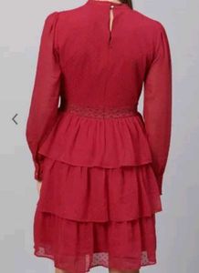 Women Red Self Design Fit and Flare Dress