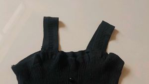 Black Ruffle Hem Button Up Sweater