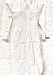 White Cut Out embroidery Work Dress