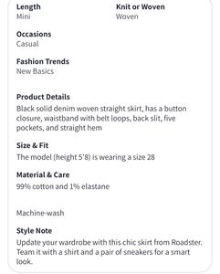 Roadster Black Denim Straight Mini Skirt