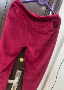 Maroon Velvet Casual Pants