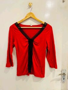 Red &amp; Black Lace Trim Top