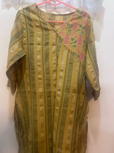 Elegant Mustard-Green Striped Kurta