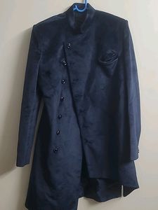 Navy Blue Velvet Royal Sherwani for Boys Men