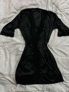 Satin LaceTrim Robe Elegant Lingerie Cover Up