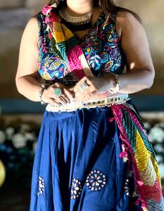 Navy Blue Ghaghra,Blouse,Multi Color Duppa