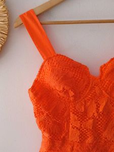 Bright Orange Crochet Lace Dress From Europe