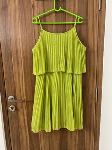 Lime Green Accordion Pleated A-Line Dress