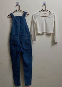 Women Blue Solid Slim Fit Dungarees Fixed Price