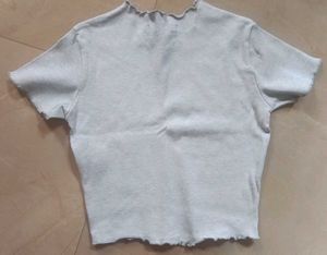 Grey Frayed Hem Crop Top