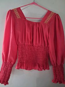 Coral Smocked Blouse