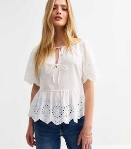 NEW LOOK White Broderie Anglaise Tie Front TOP