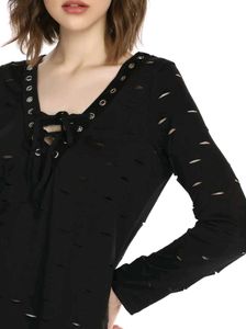 Gothic Cut Out Tie Up V-neck Top