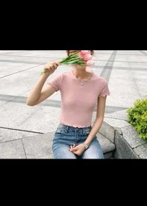 Pink Ruffle Trim Tee
