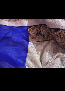 White Blue Heavy Work Saree With Blouse