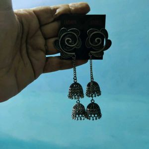Oxidised Long Jhumkas